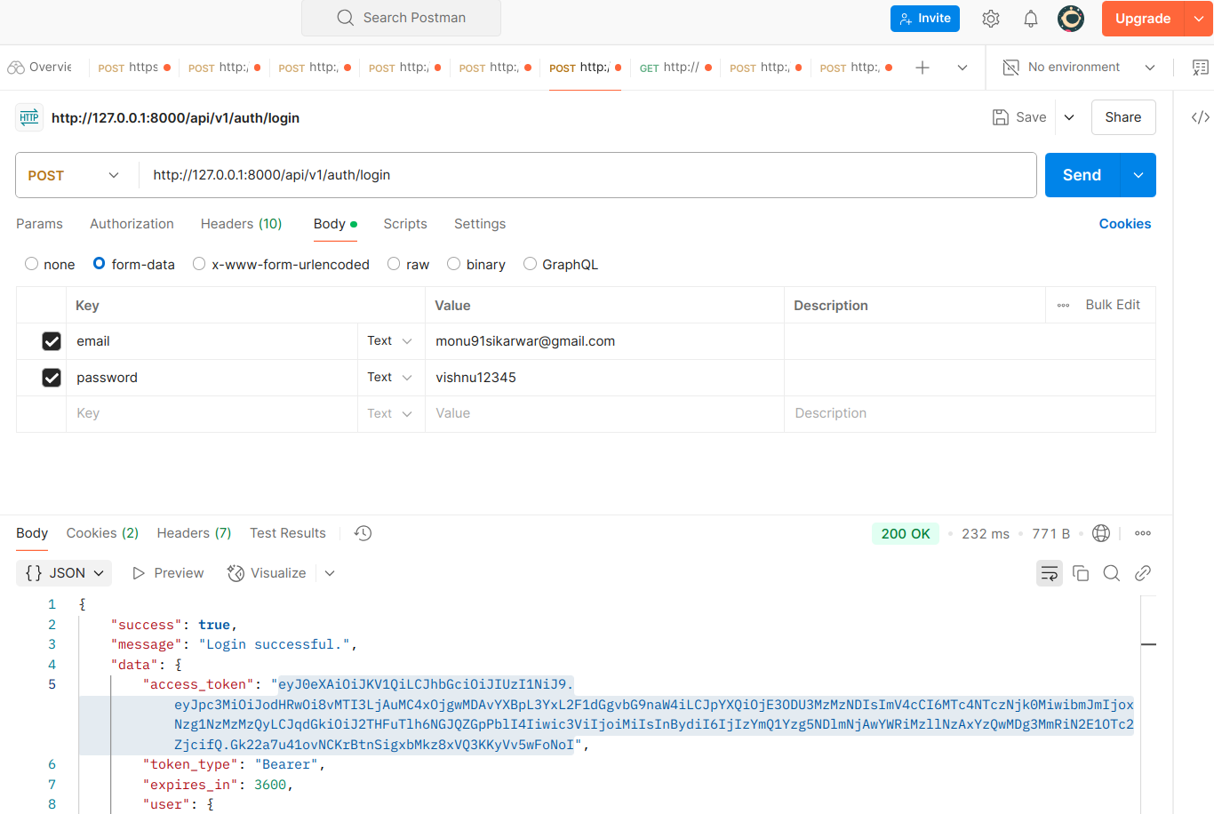 Laravel JWT Authentication API project screenshot